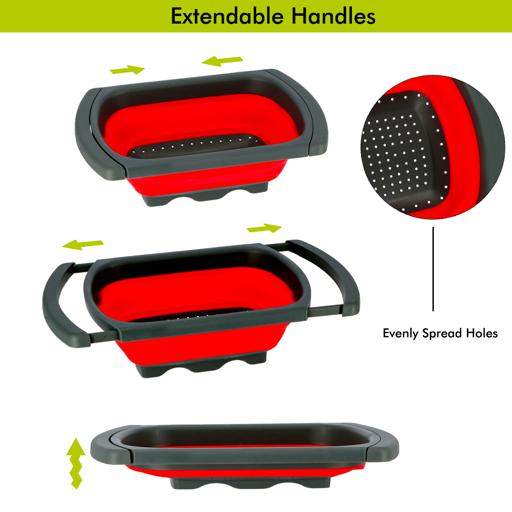 display image 8 for product Royalford Collapsible Colander Over The Sink - Strainer With Extendable Handles - Fits Most Of Sizes