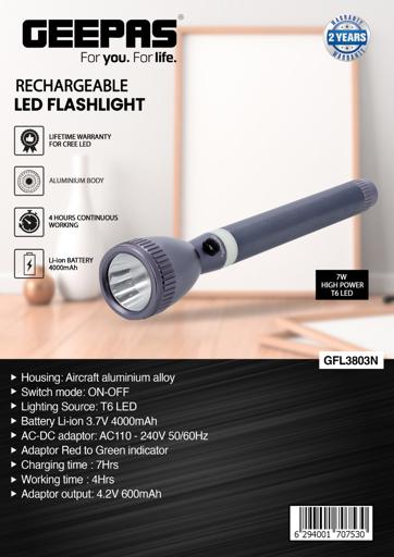 display image 17 for product Rechargeable LED Flashlight, GFL3803N | Aircraft Aluminium Alloy Body | 3.7V 4000mAh Li-ion Battery | 4hrs Working | 2 Years Warranty