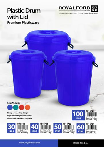 display image 8 for product Plastic Drum with Lid, Laundry Hamper with Handles, RF10724 | 100L Washing Bin, Dirty Clothes Storage, Bathroom, Bedroom, Closet, Laundry Basket