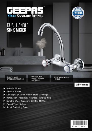 display image 7 for product Geepas Dual Handle Wall Mounted Sink Mixer