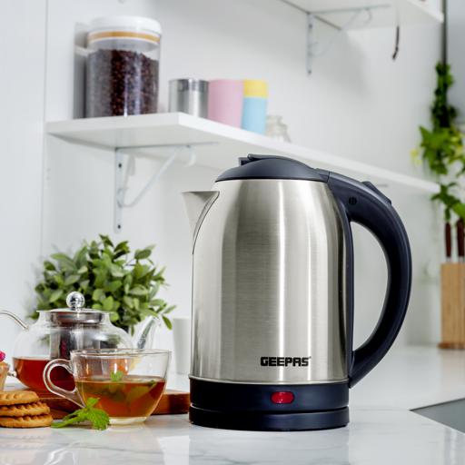display image 1 for product Geepas 1.8L Electric Kettle - Stainless Steel  Kettle| Auto Shut-Off & Boil-Dry Protection | Heats up Quickly Water, Tea & Coffee Maker - 2 Year Warranty