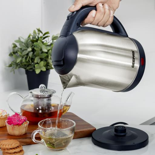 display image 2 for product Geepas 1.8L Electric Kettle - Stainless Steel  Kettle| Auto Shut-Off & Boil-Dry Protection | Heats up Quickly Water, Tea & Coffee Maker - 2 Year Warranty